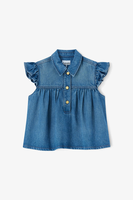 Denim Ruffle Top - GANNI