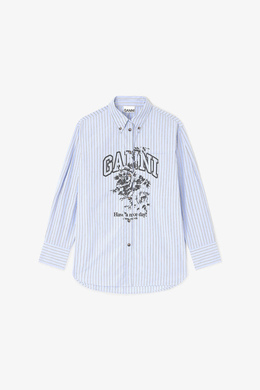 Blue Stripe Logo Shirt - GANNI