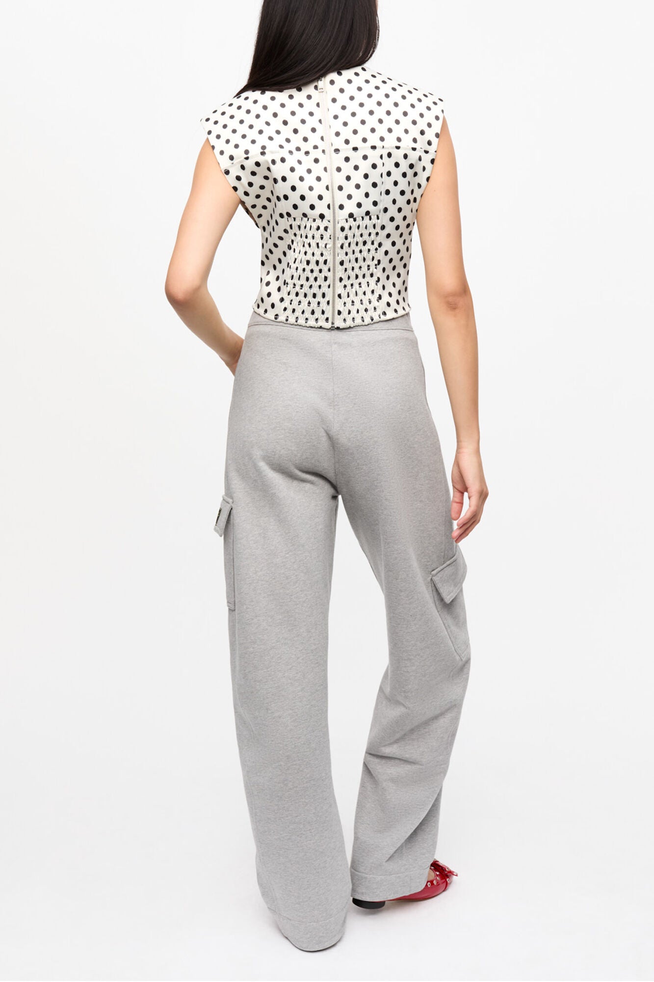 Polka-Dot Satin Corset Blouse - GANNI