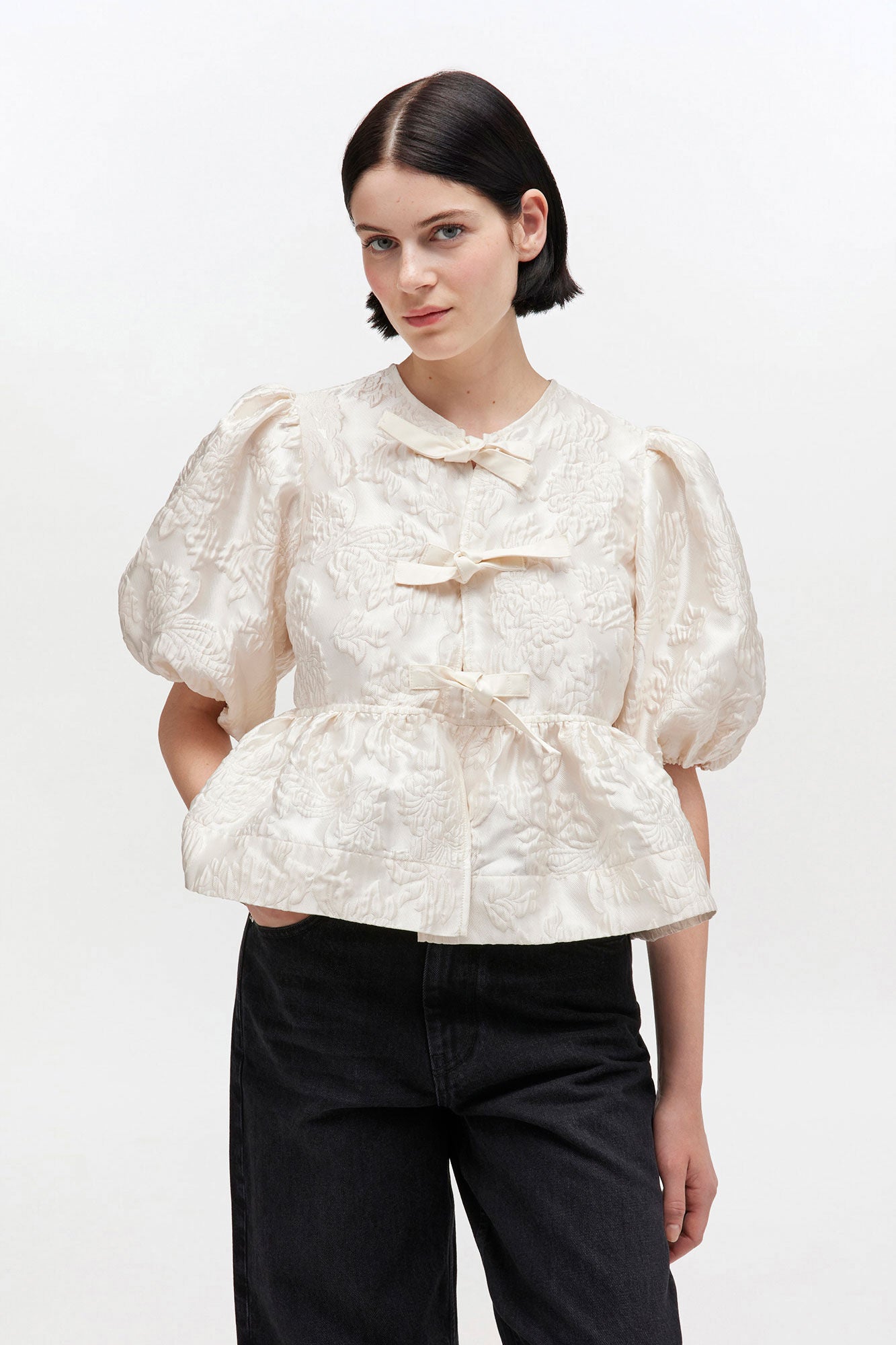 Satin Peplum Tie Blouse - GANNI