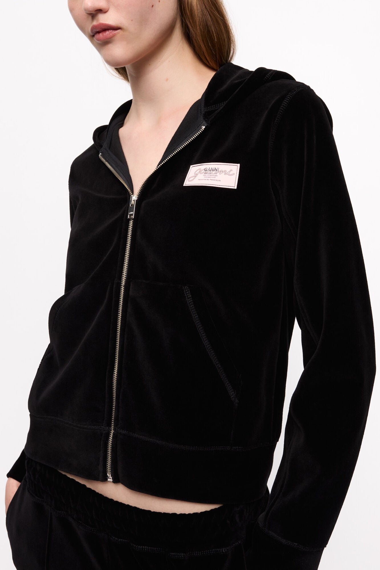 Heavy Velour Zip Hoodie - GANNI