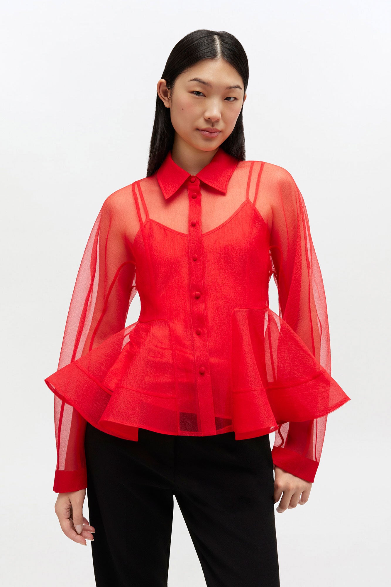 Red Organza Peplum Shirt - GANNI