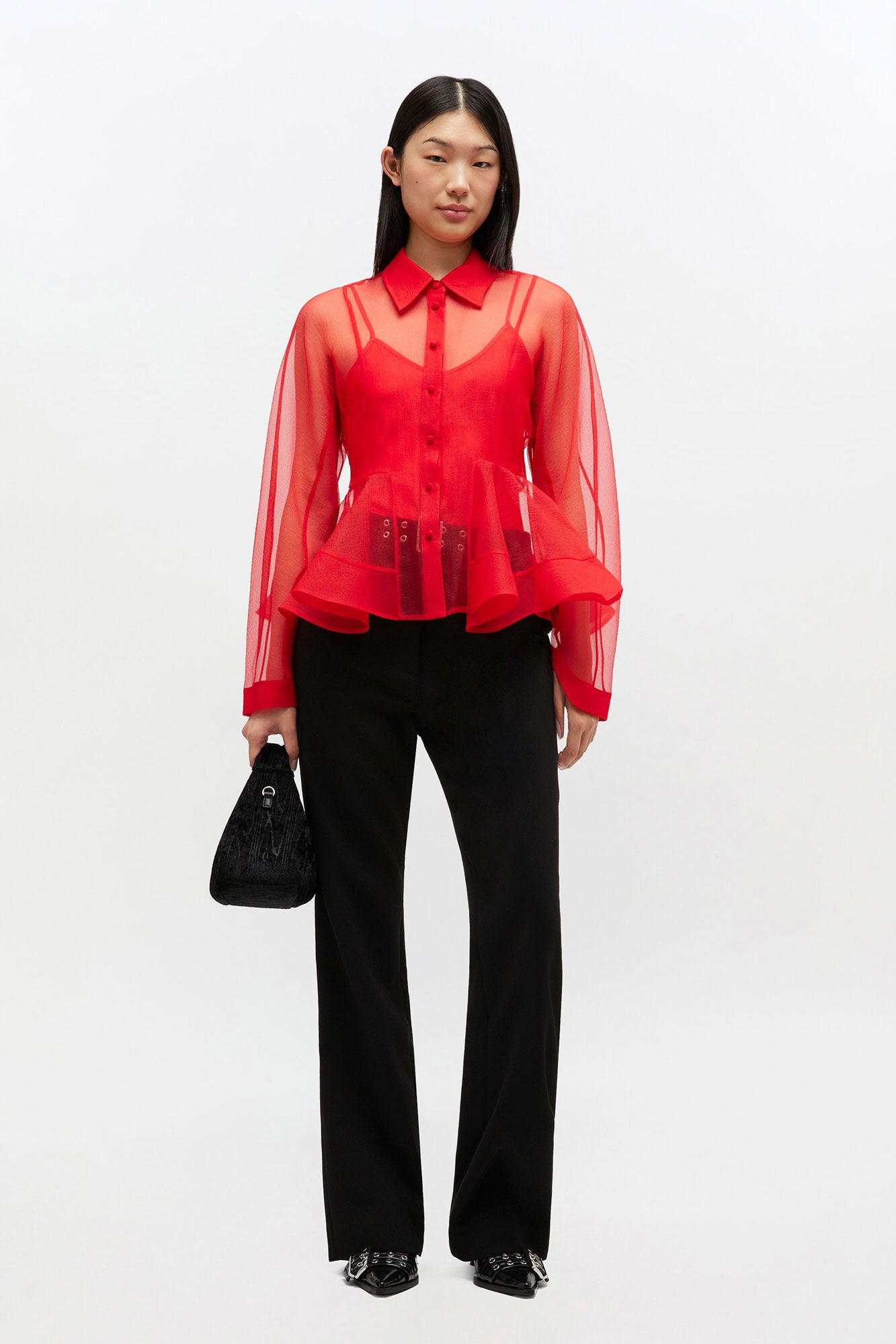 Red Organza Peplum Shirt - GANNI
