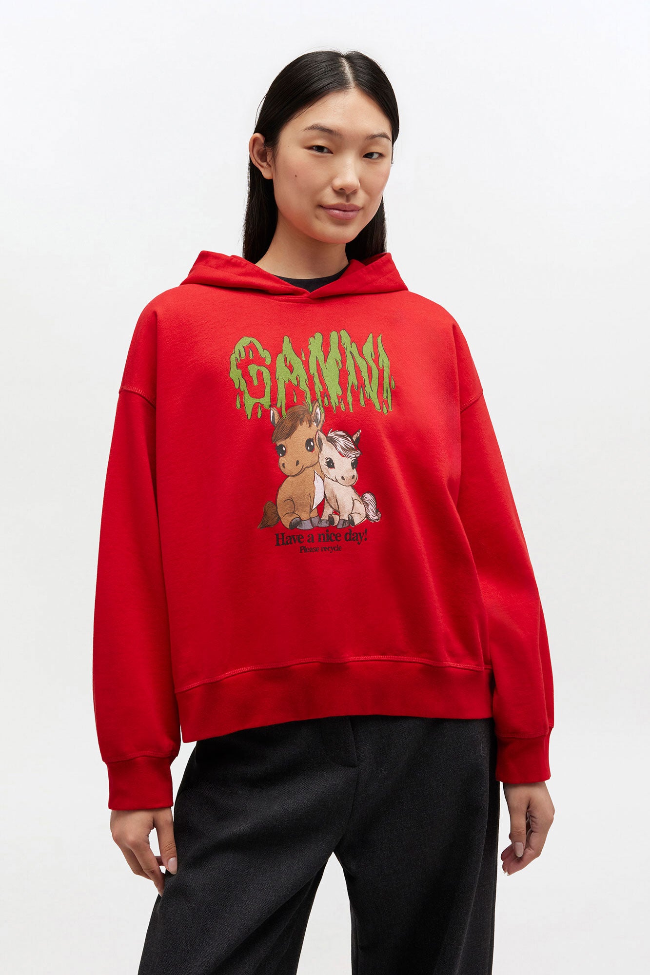 Red Graphic Cropped Hoodie - GANNI