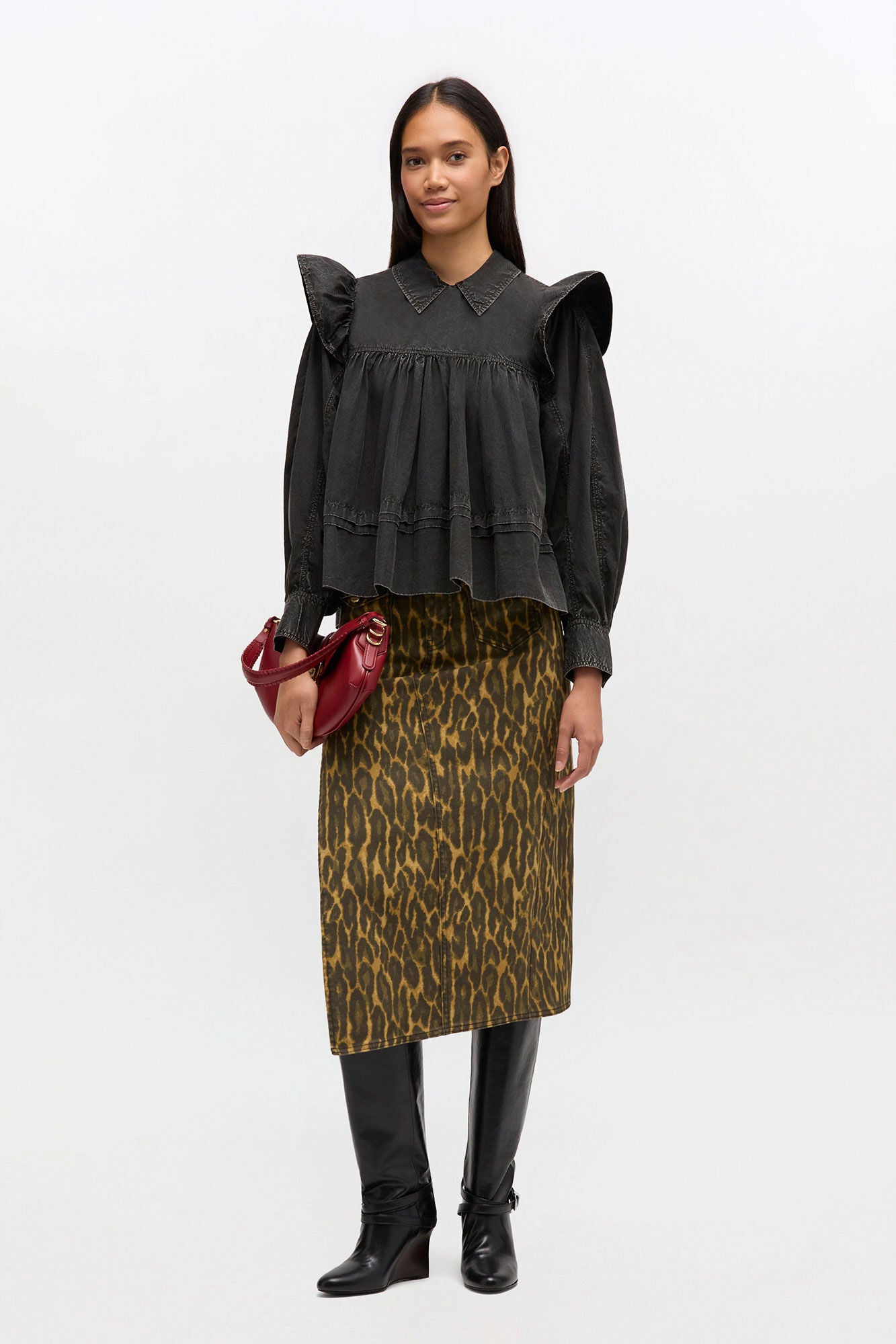 Black Washed Frill Blouse - GANNI