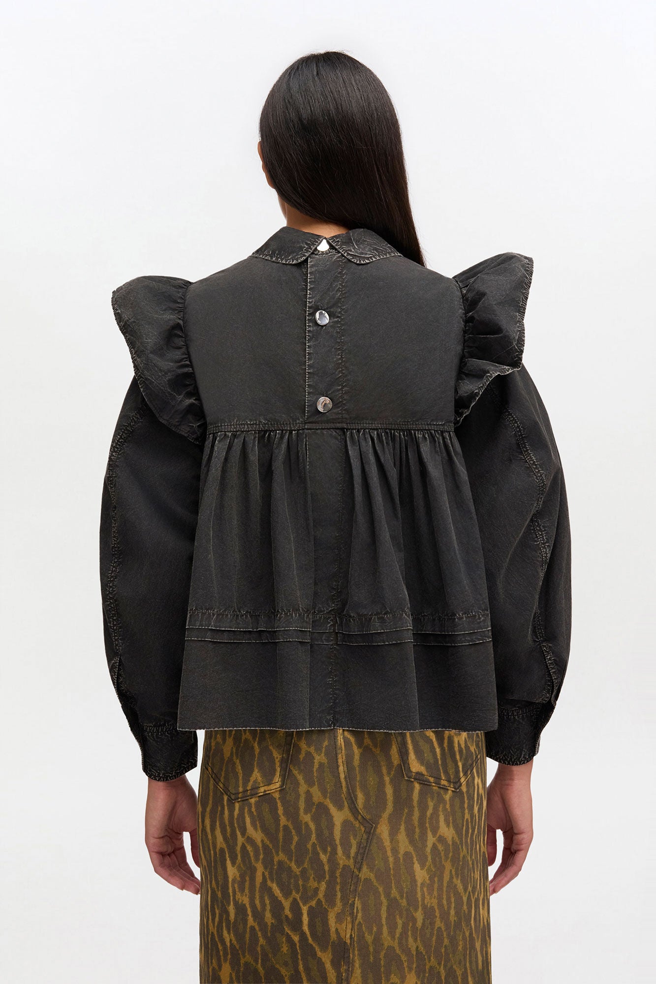 Black Washed Frill Blouse - GANNI