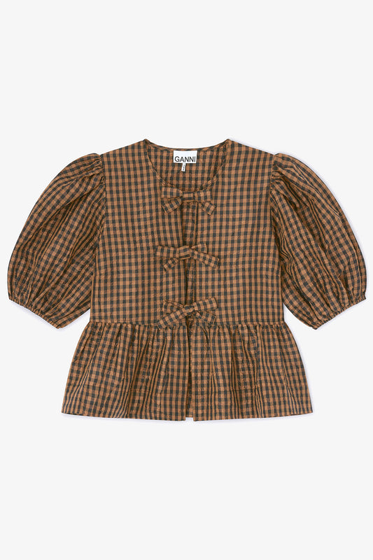Crinkled Check Blouse - GANNI