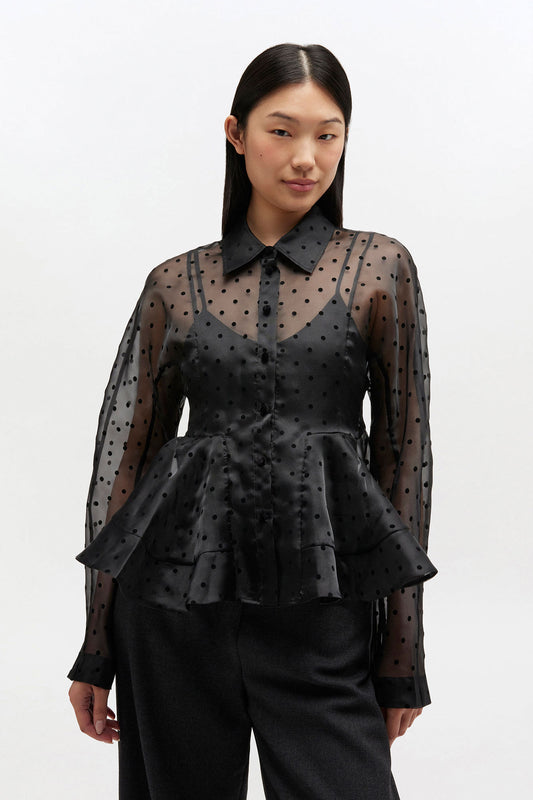 Black Organza Peplum Shirt - GANNI