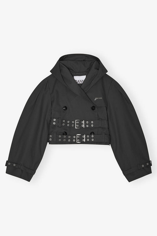 Black Bonded Cotton Short Trench Jacket - GANNI