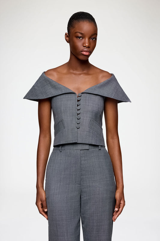 Vest in Grey Wool Melange - GANNI
