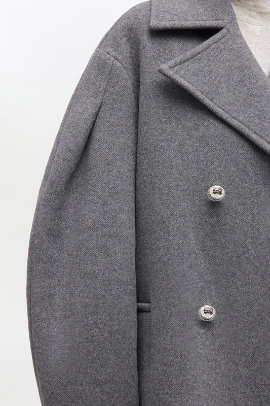 Grey Wool Oversized Midi Peacoat - GANNI