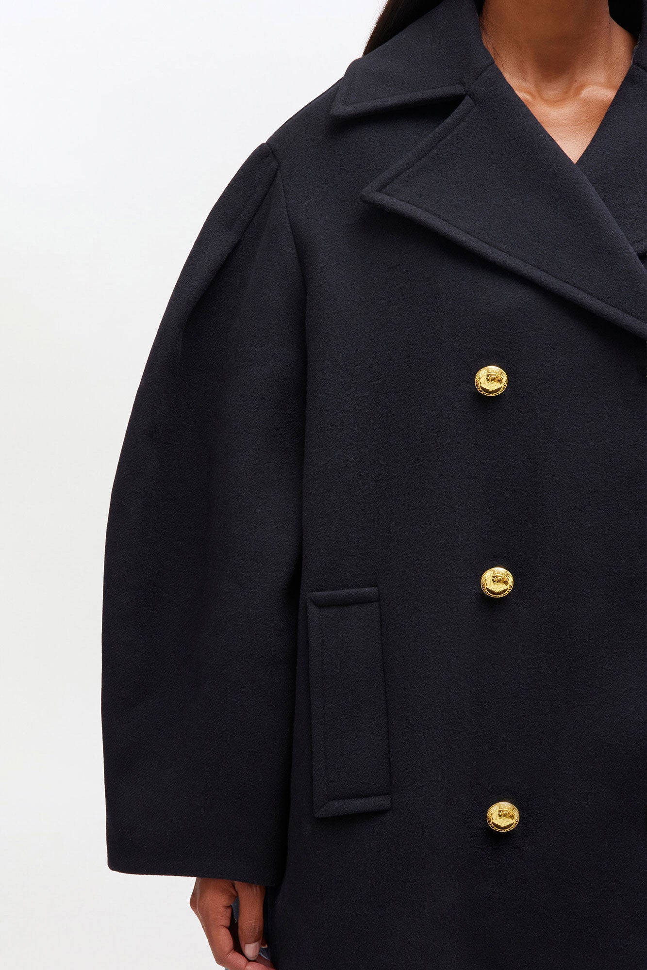 Dark Blue Wool Oversized Midi Peacoat - GANNI