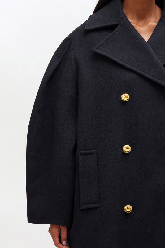 Dark Blue Wool Oversized Midi Peacoat - GANNI