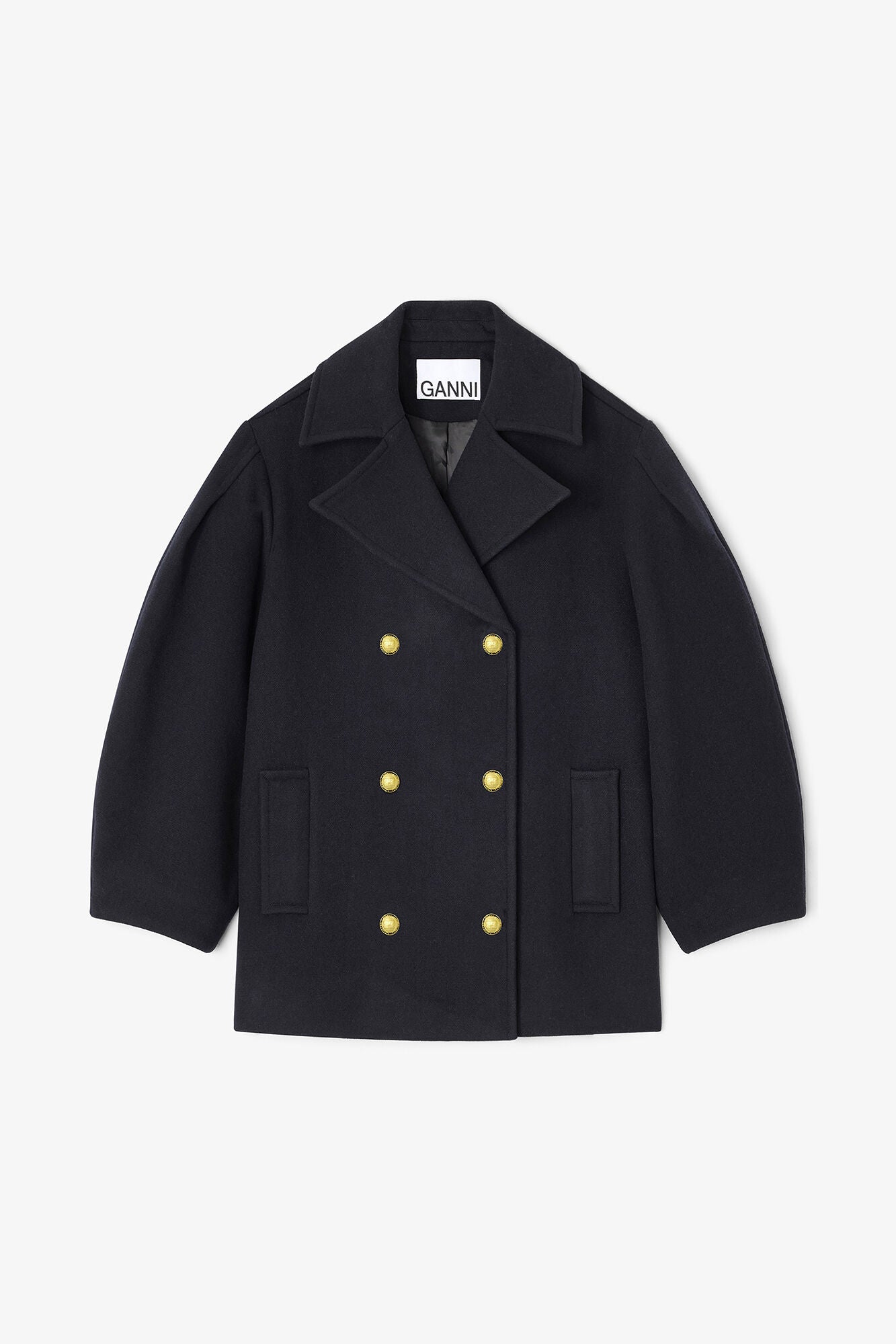 Dark Blue Wool Oversized Midi Peacoat - GANNI