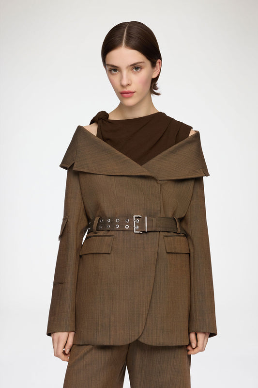 Blazer in Brown Wool Melange - GANNI