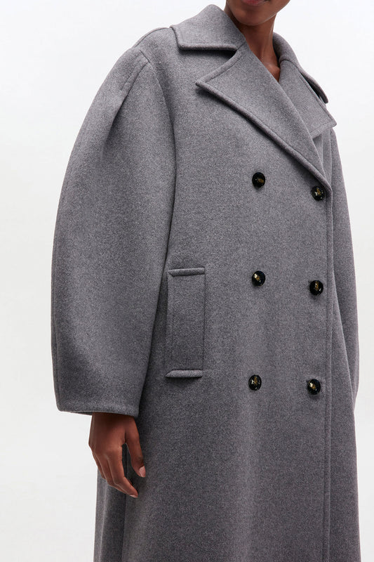 Grey Wool Oversized Long Peacoat - GANNI