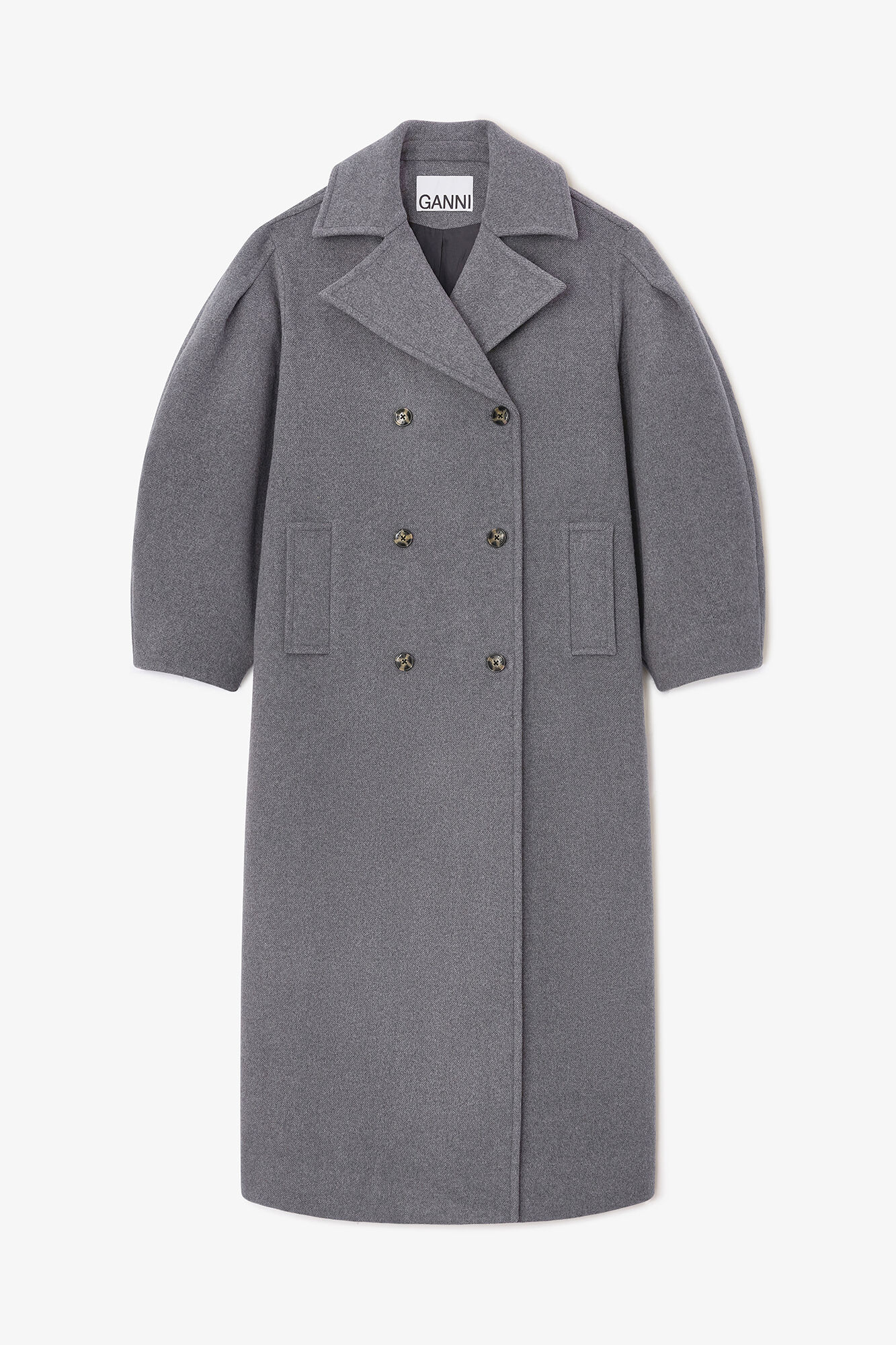 Grey Wool Oversized Long Peacoat - GANNI