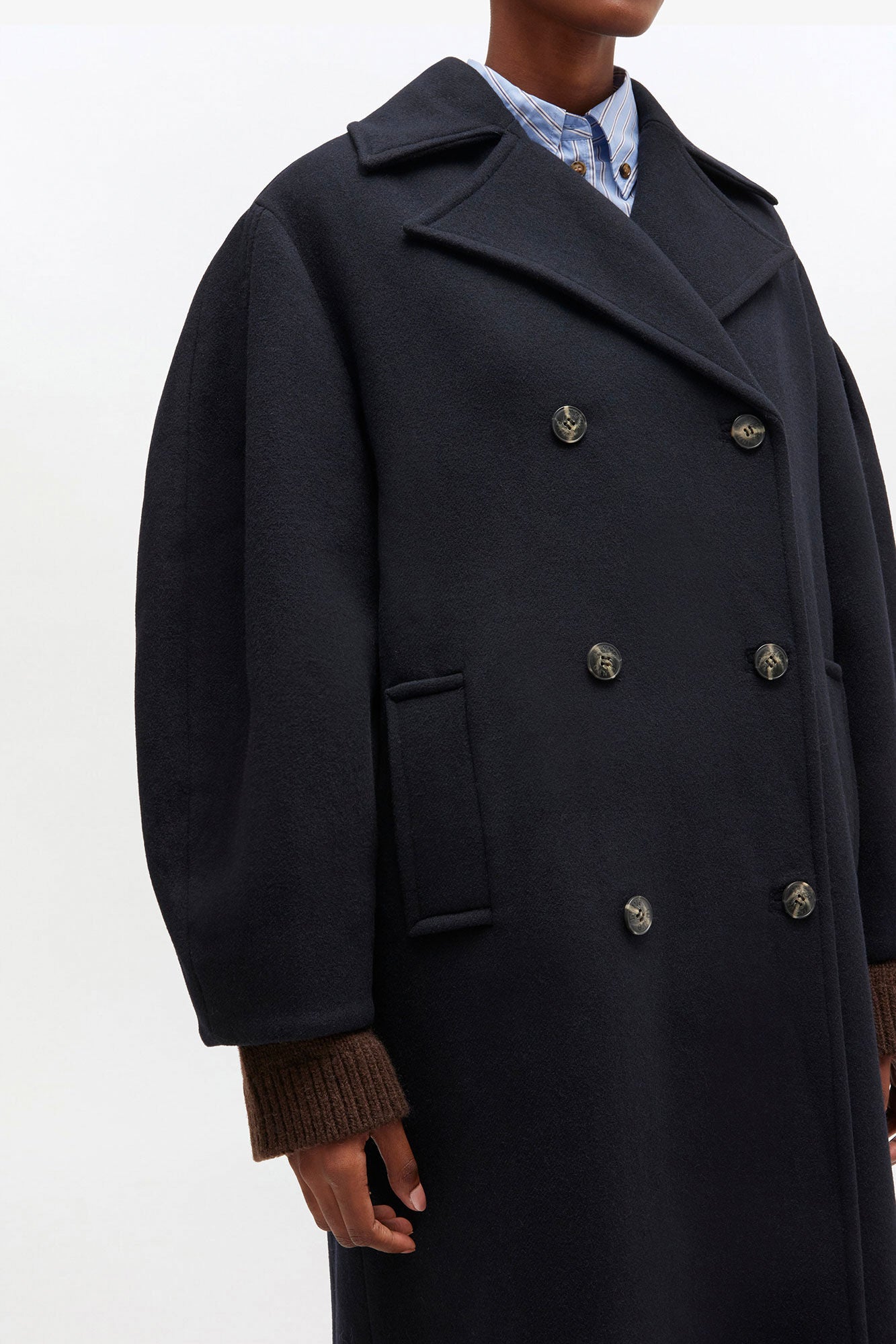 Dark Blue Wool Oversized Long Peacoat - GANNI