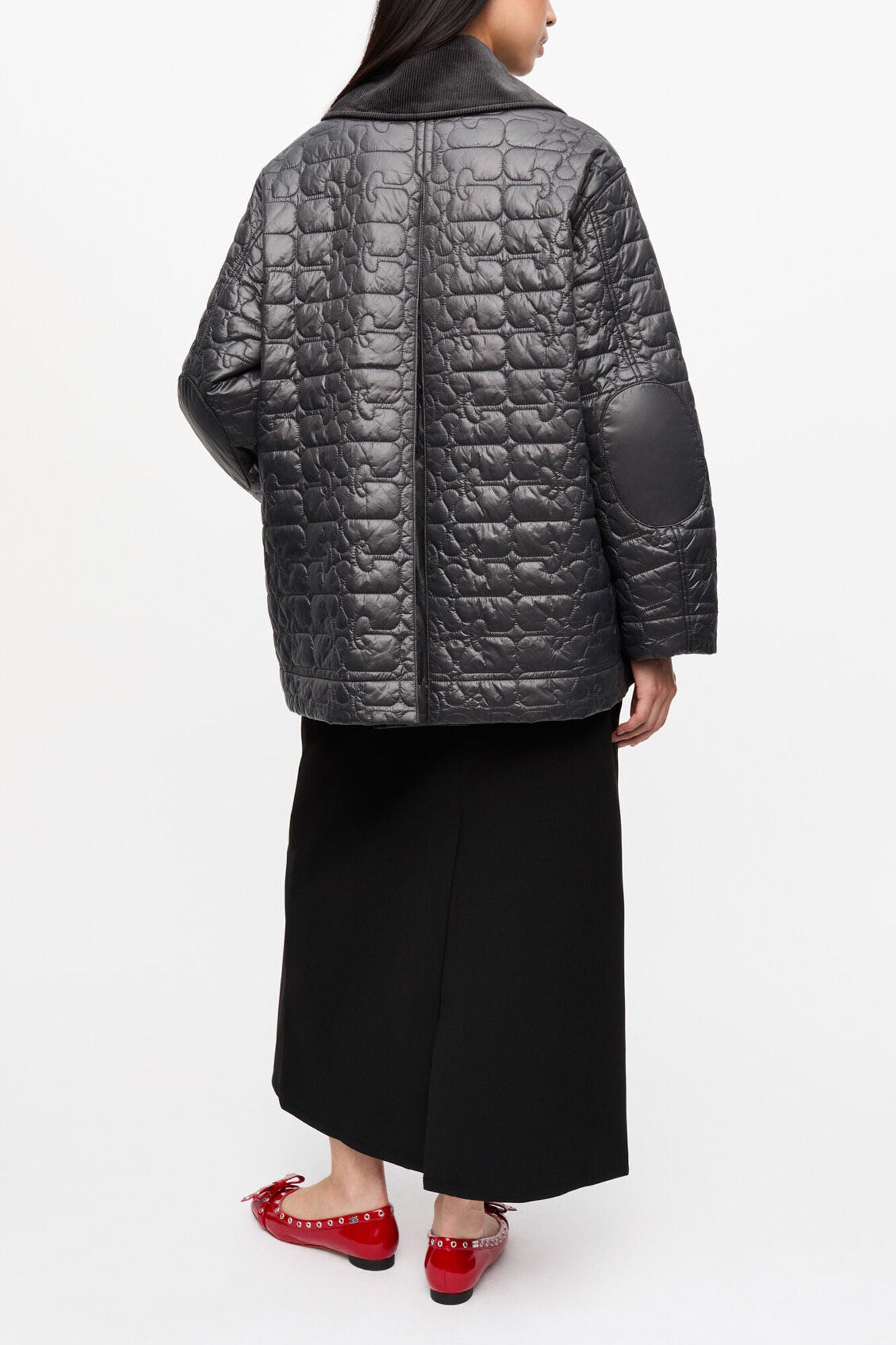 Black Shiny Quilt Midi Jacket - GANNI