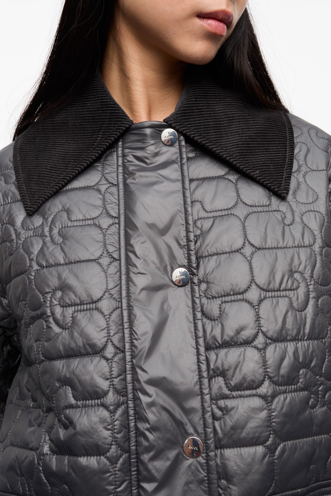 Black Shiny Quilt Midi Jacket - GANNI