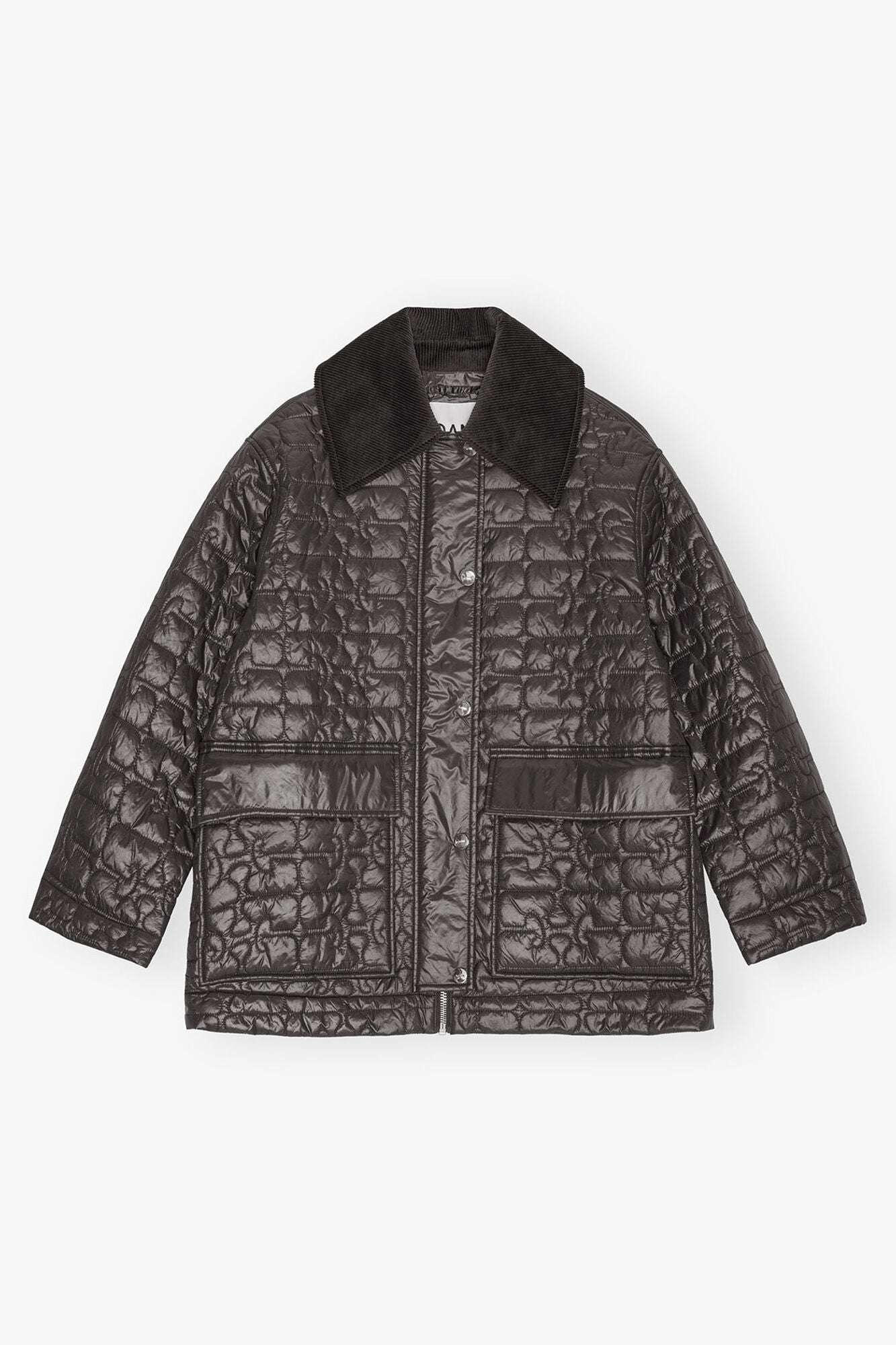 Black Shiny Quilt Midi Jacket - GANNI