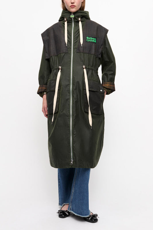 GANNI x Barbour Waxed Parka Jacket - GANNI
