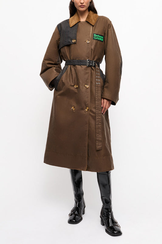 GANNI x Barbour Waxed Trench Coat - GANNI