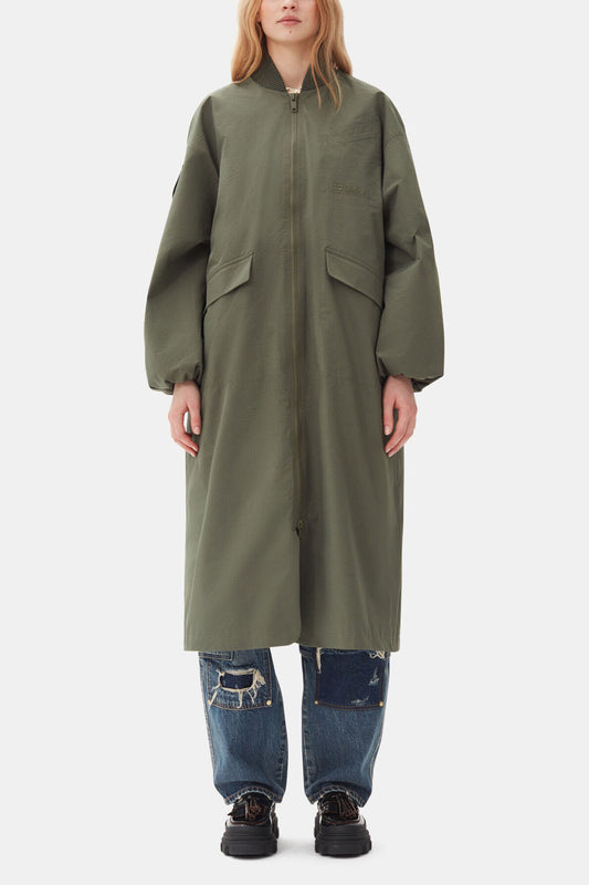 Green Tech Seersucker Oversized Shell Coat - GANNI