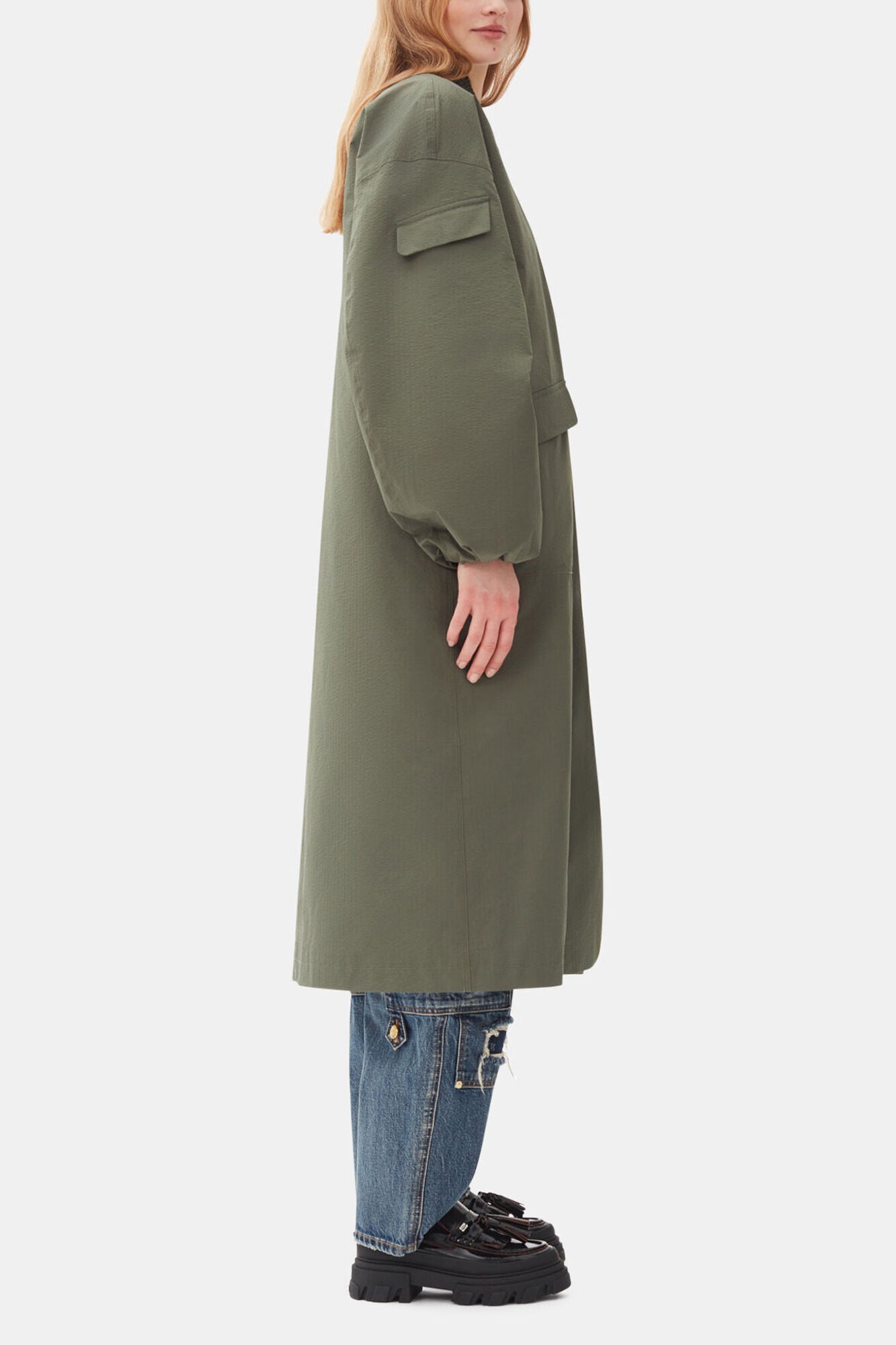 Green Tech Seersucker Oversized Shell Coat - GANNI