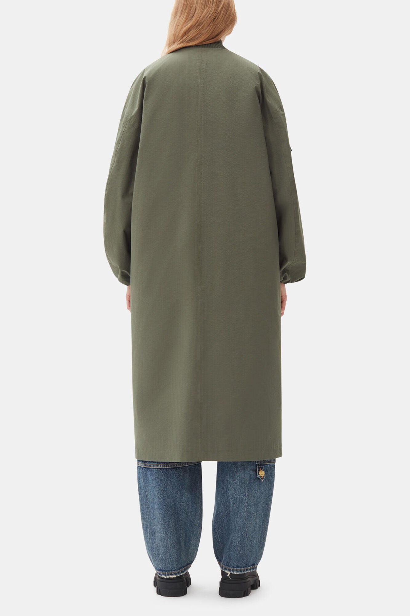 Green Tech Seersucker Oversized Shell Coat - GANNI