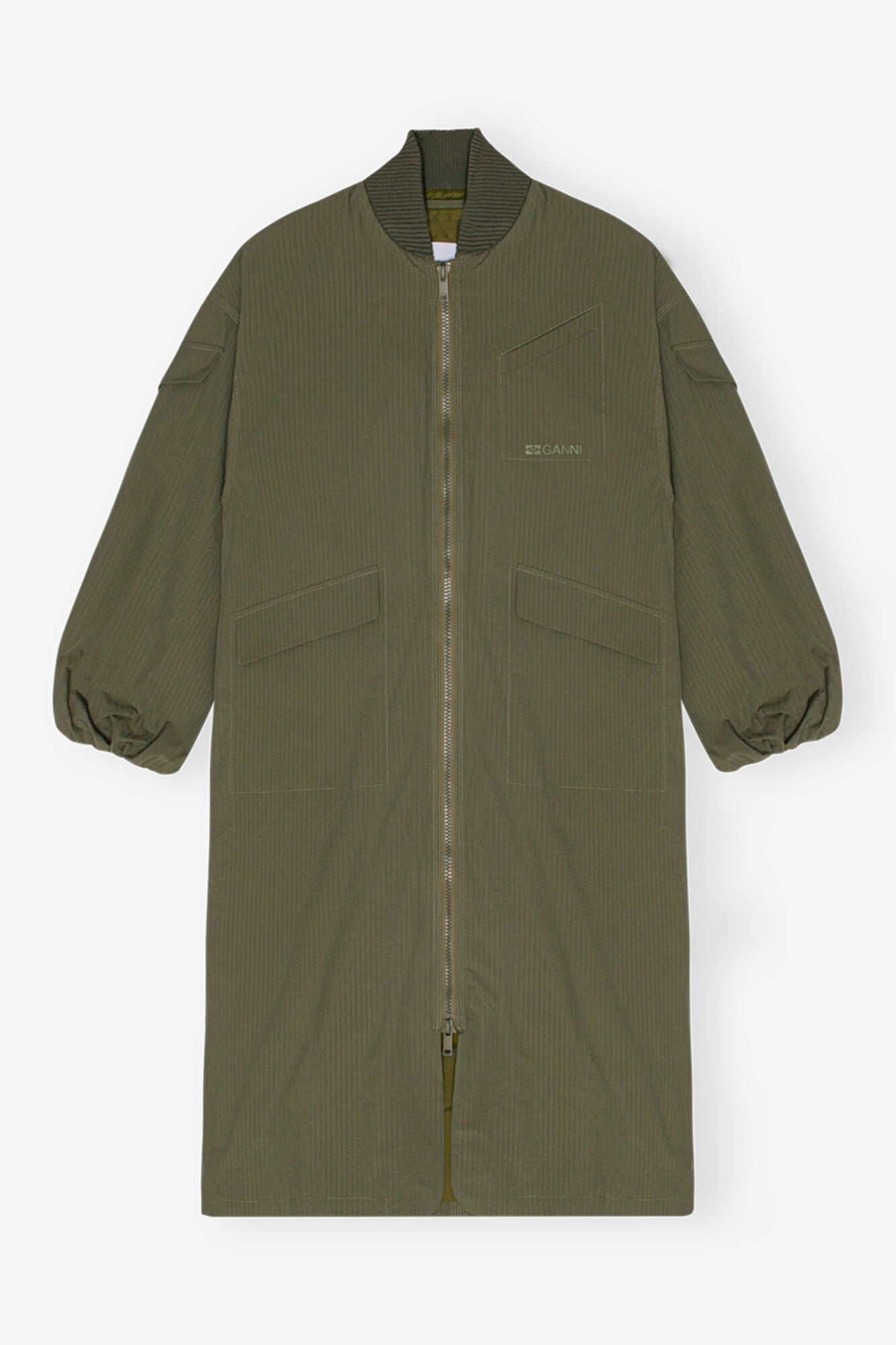 Green Tech Seersucker Oversized Shell Coat - GANNI