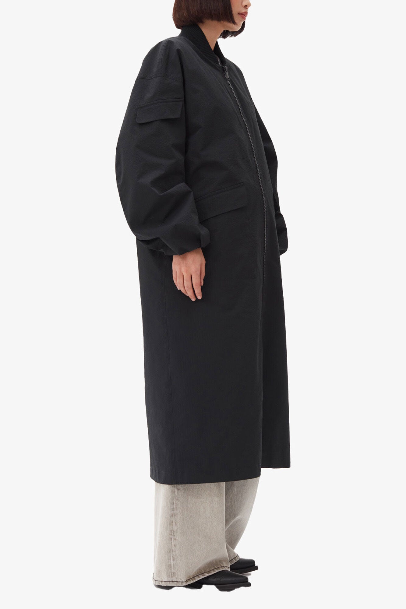 Black Tech Seersucker Oversized Shell Coat - GANNI