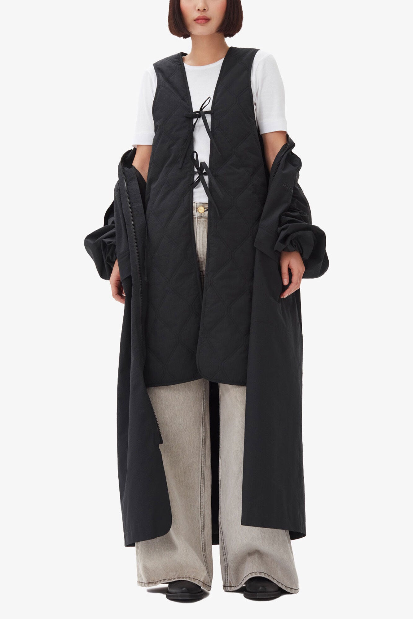 Black Tech Seersucker Oversized Shell Coat - GANNI