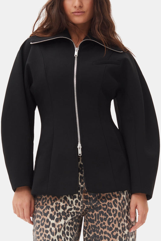 Black Bonded Crepe Curve Sleeve Jacket - GANNI