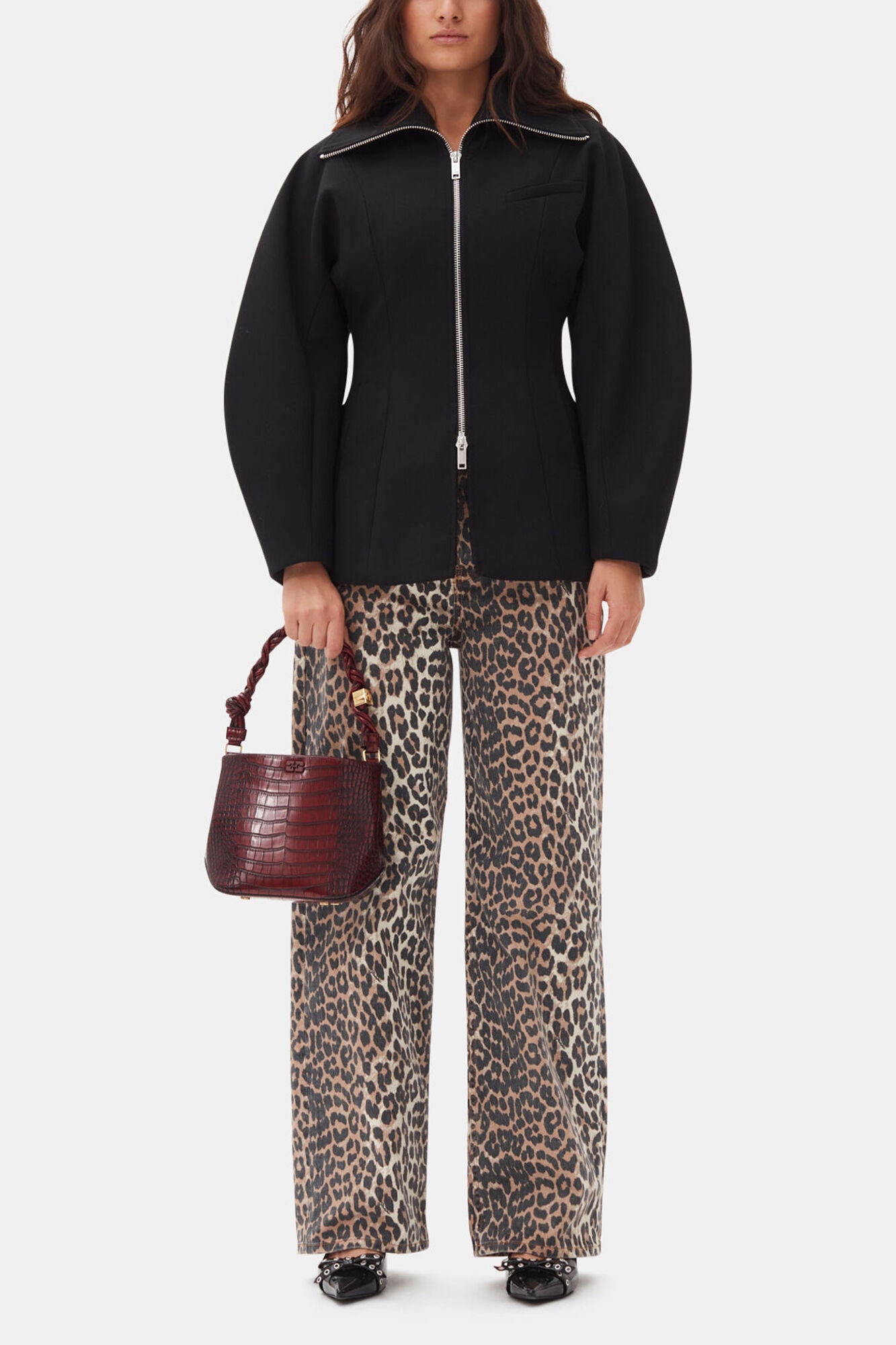 Black Bonded Crepe Curve Sleeve Jacket - GANNI