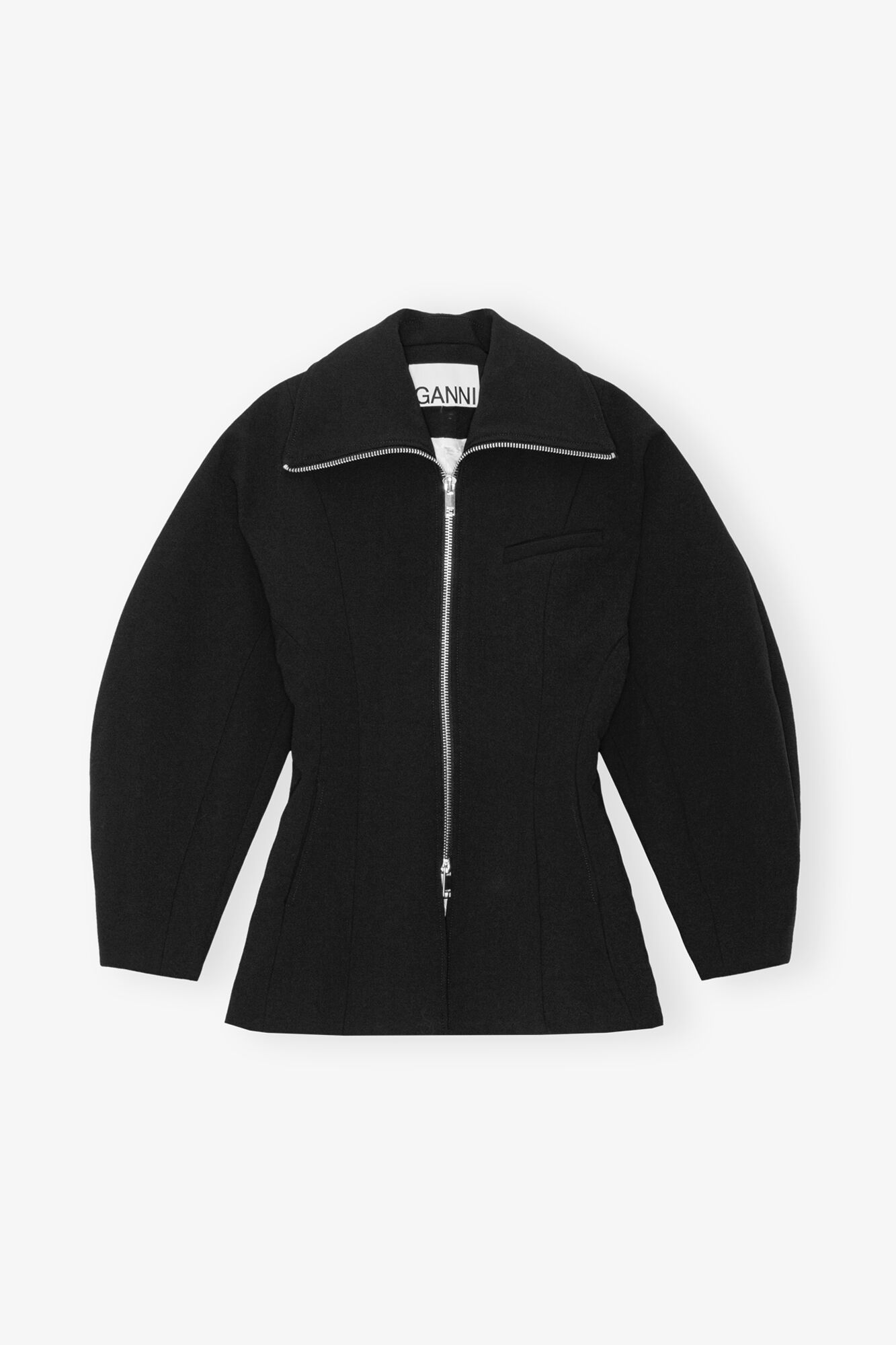 Black Bonded Crepe Curve Sleeve Jacket - GANNI