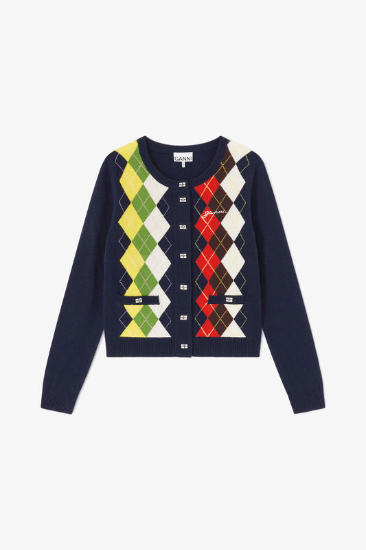Argyle Print Cardigan - GANNI