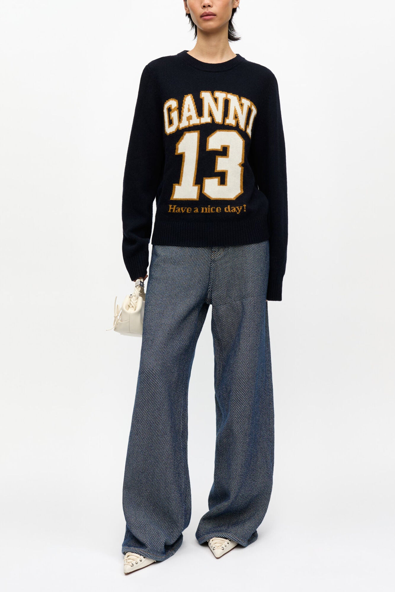Dark Blue Graphic Wool Mix Baseball Sweater - GANNI