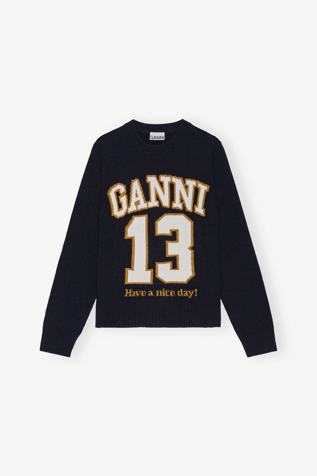 Dark Blue Graphic Wool Mix Baseball Sweater - GANNI
