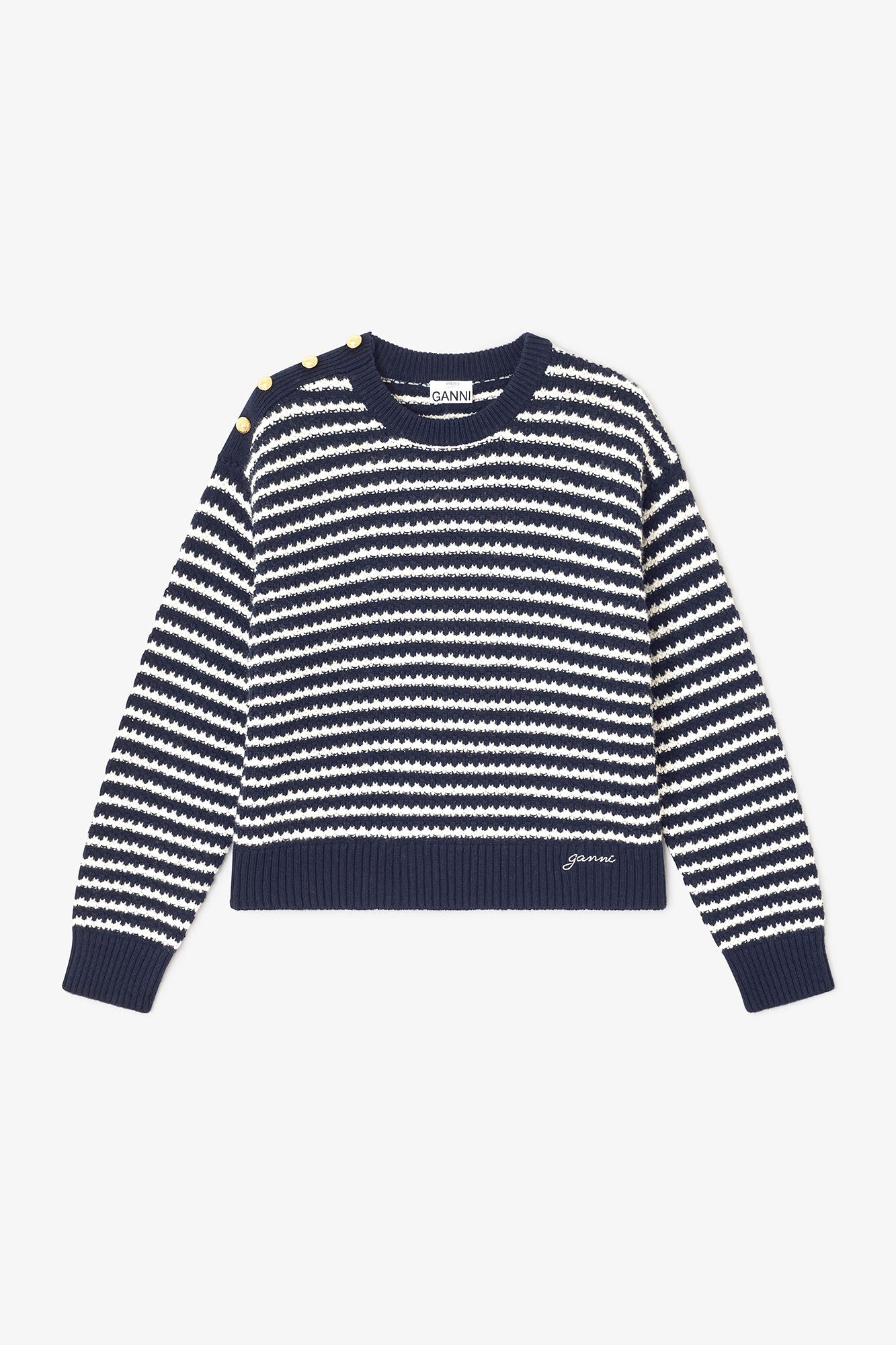 Dark Blue Striped Wool Sweater - GANNI