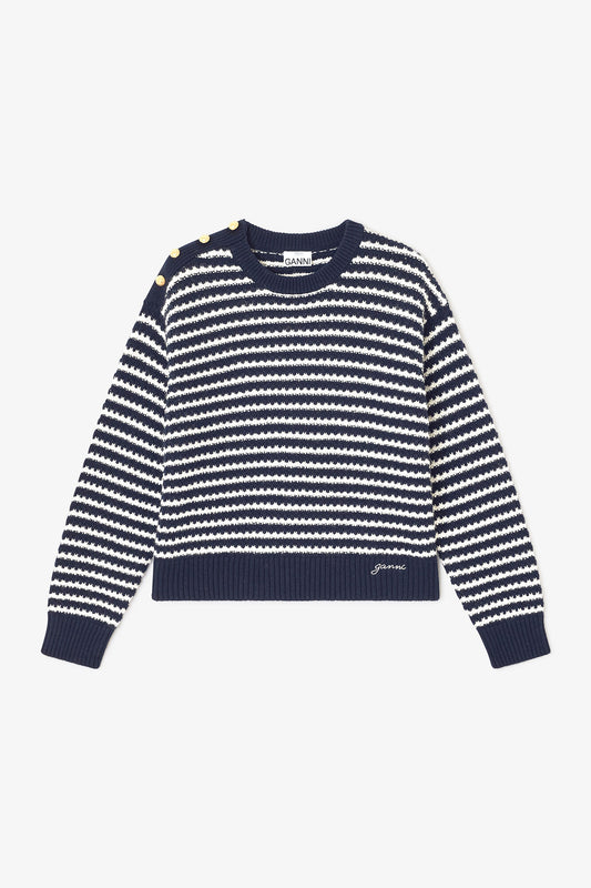 Dark Blue Striped Wool Sweater - GANNI