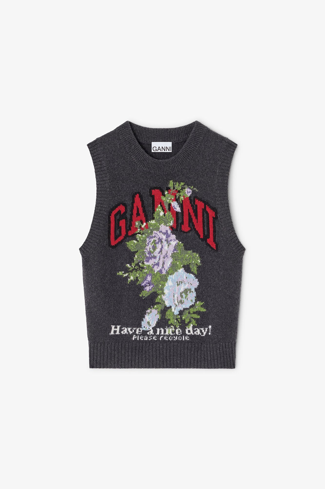 Dark Grey Rose Wool Vest - GANNI