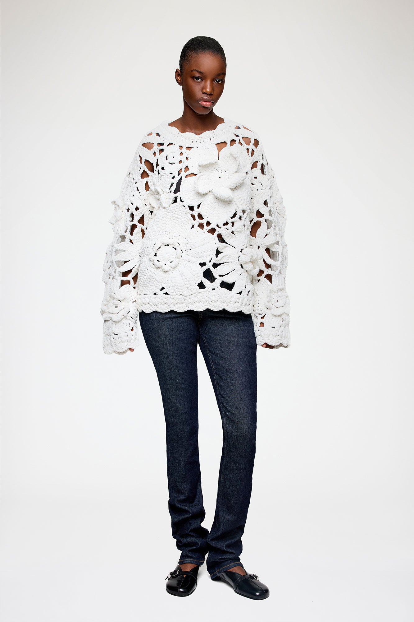 Hand Crochet Crewneck in White - GANNI