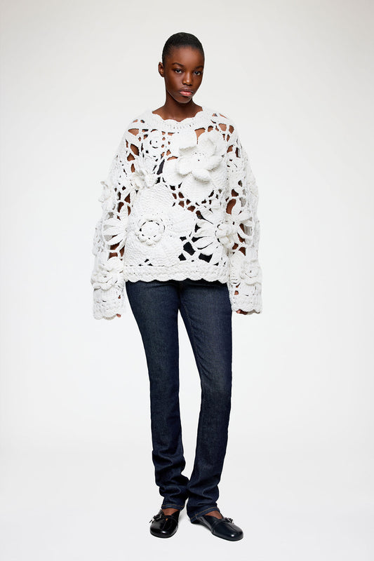 Hand Crochet Crewneck in White - GANNI