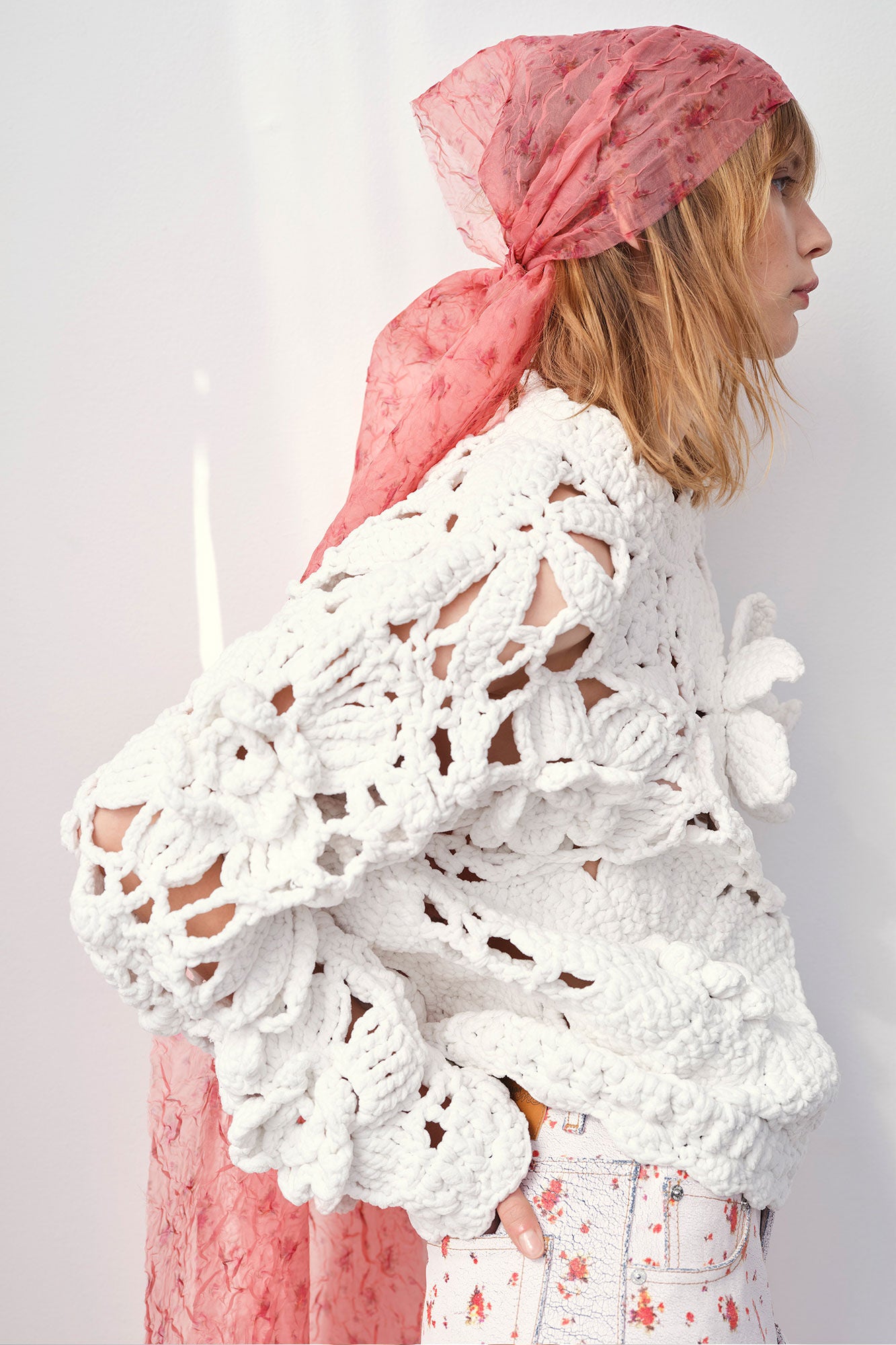 Hand Crochet Crewneck in White - GANNI