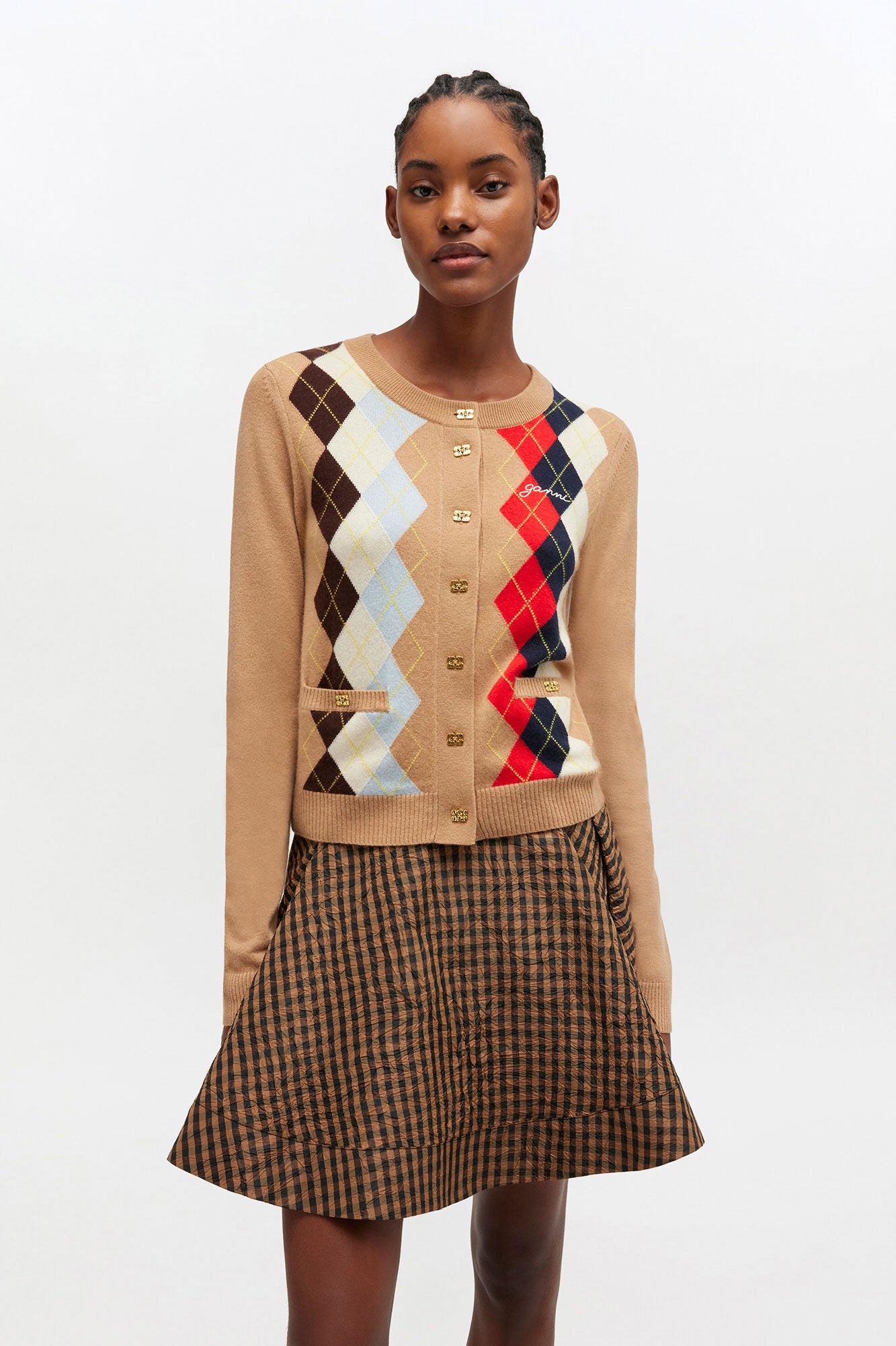Argyle Print Cardigan - GANNI