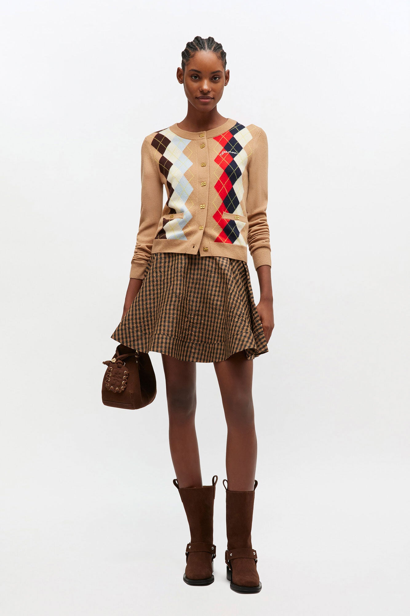 Argyle Print Cardigan - GANNI