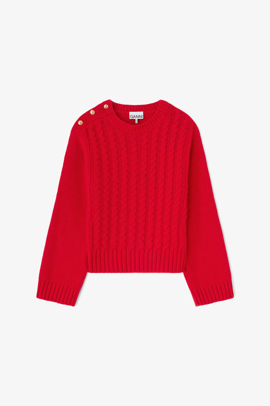 Red Cable Wool Mix Sweater - GANNI