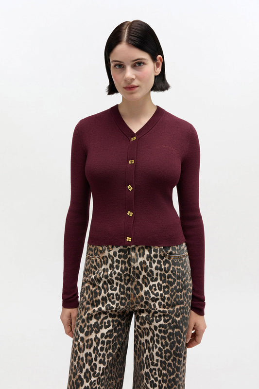 Ribbed V-Neck Cardigan - GANNI