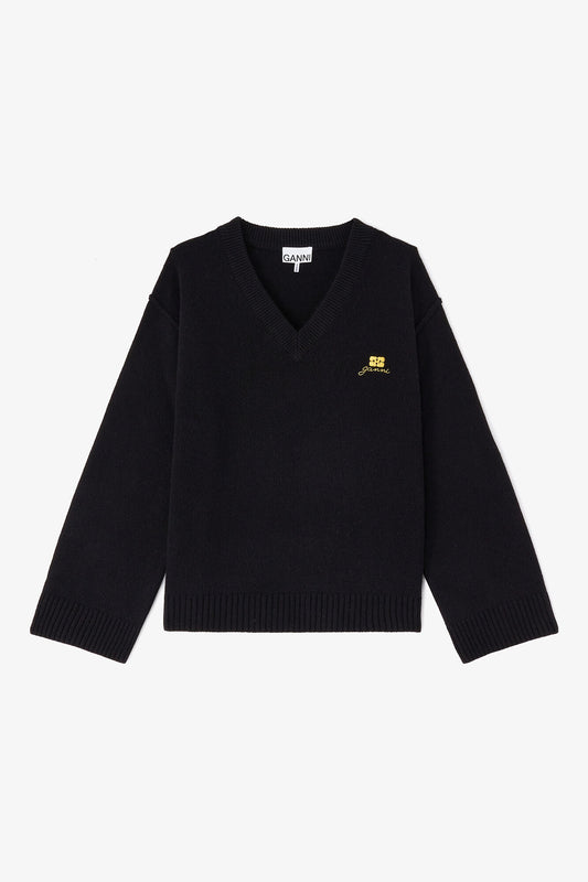 Wool Mix V-Neck Sweater - GANNI